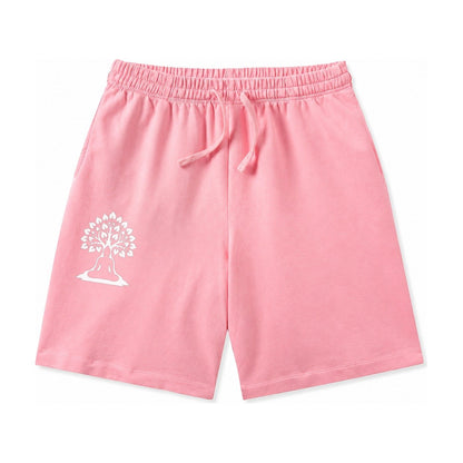 Buddha Silhouette Meditating Negative Space Forms Bodhi Tree Washed Shorts – Pink