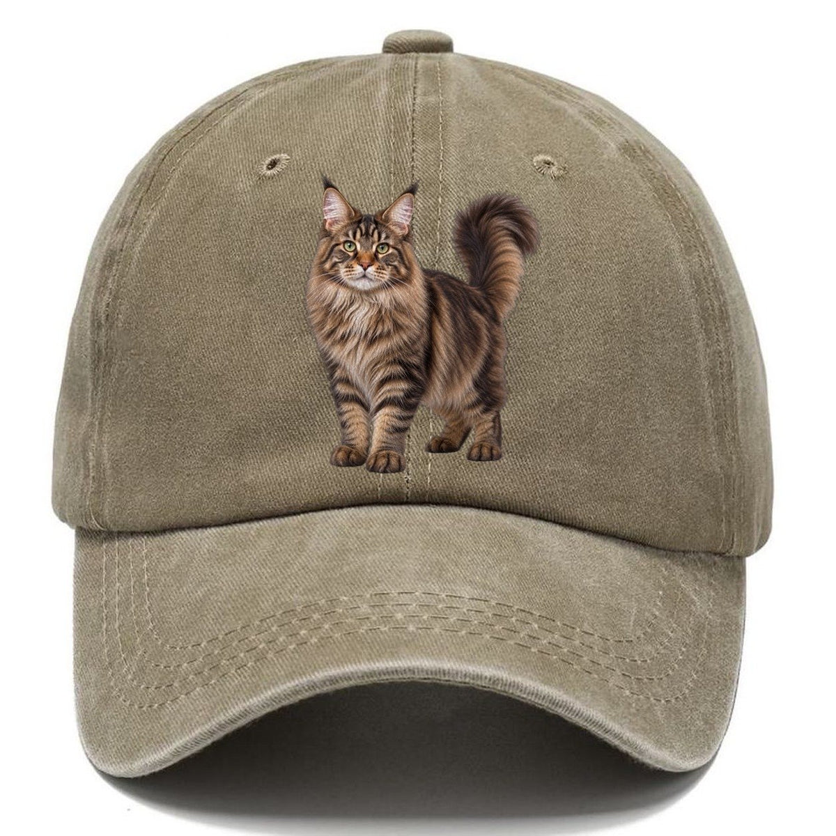 Maine Coon Standing Three Quarter Realistic Cat Portrait Classic Cap – Warm Sand