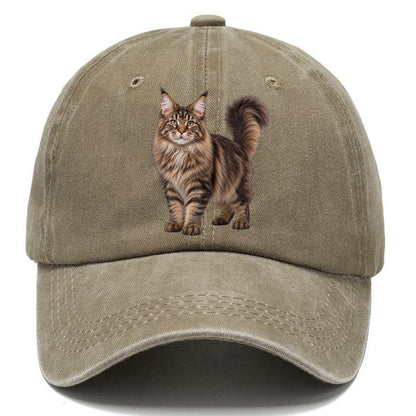 Maine Coon Standing Three Quarter Realistic Cat Portrait Classic Cap – Warm Sand