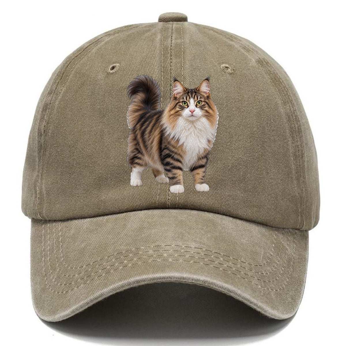 Norwegian Forest Cat Standing Three Quarter Realistic Cat Portrait Classic Cap – Warm Sand