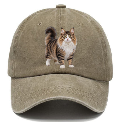 Norwegian Forest Cat Standing Three Quarter Realistic Cat Portrait Classic Cap – Warm Sand