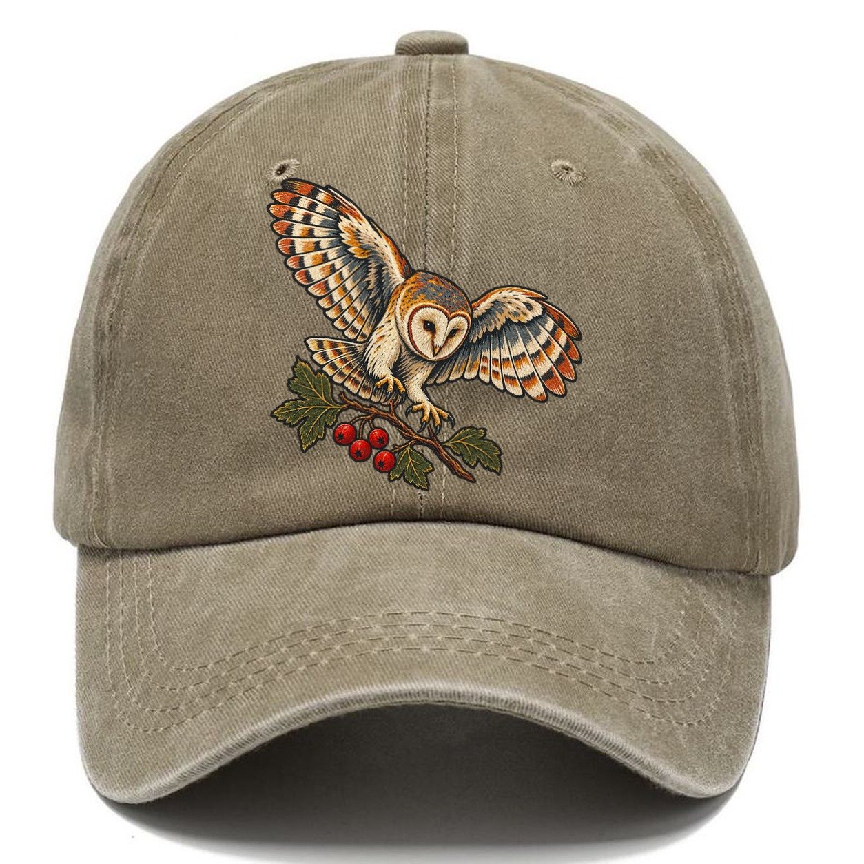 Barn Owl And Hawthorn Berries Uk Culture Heritage Classic Cap – Warm Sand