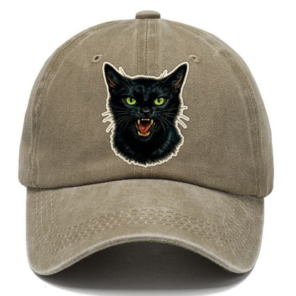 Hissing Green Eyed Black Cat Classic Cap – Warm Sand