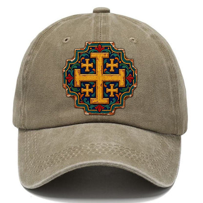 Armenian Hand Painted Ceramic Tile Jerusalem Cross Classic Cap – Warm Sand