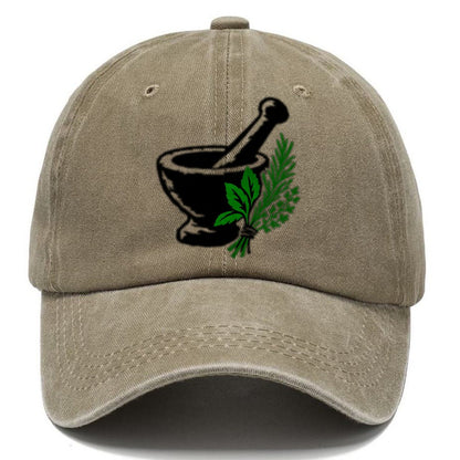 Mortar And Pestle With Herbs Witch Magic Classic Cap – Warm Sand