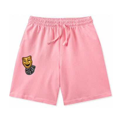 Broadway Masks Comedy Tragedy Masks In Gold And Black Theate Washed Shorts – Pink