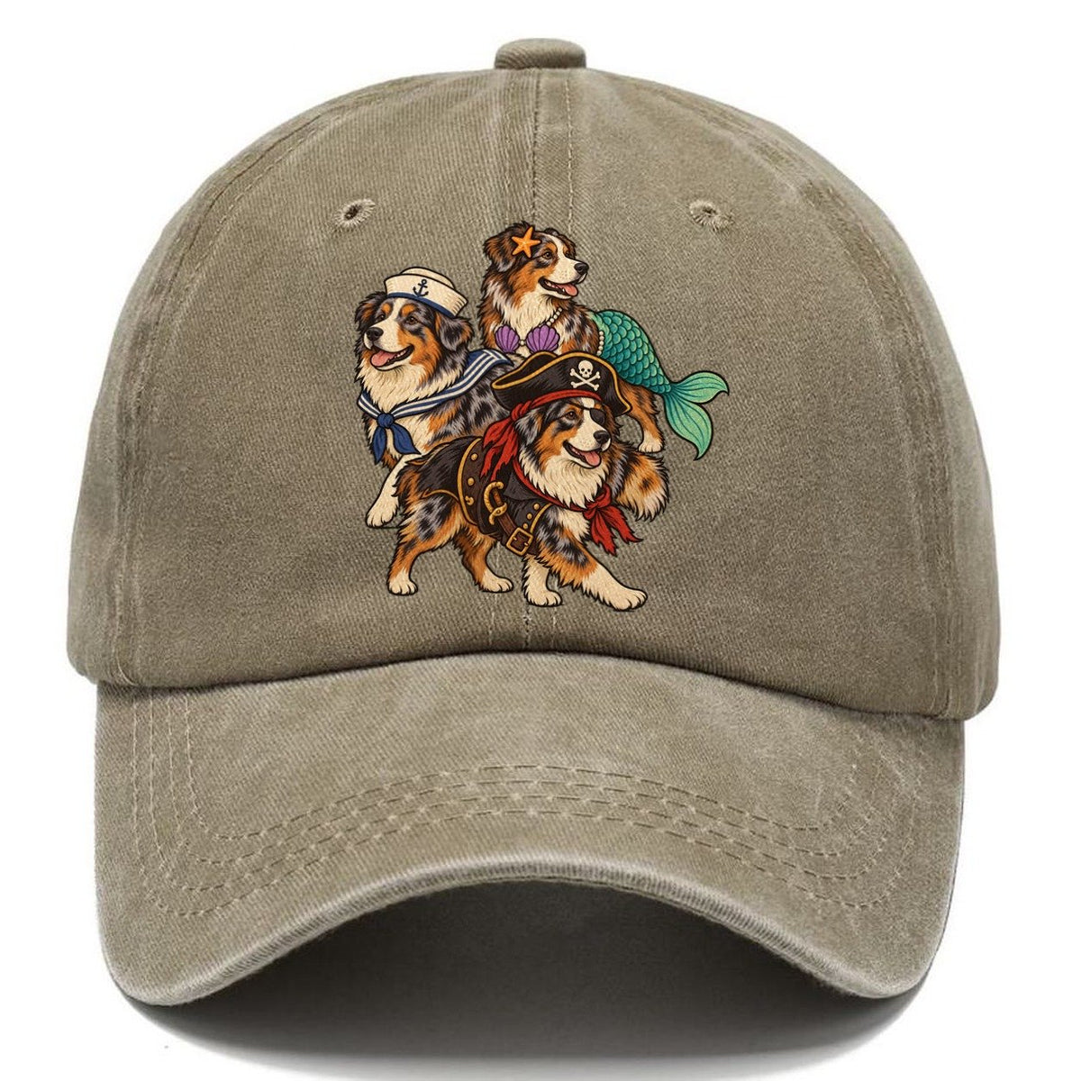 3 Australian Shepherds In Halloween Costumes Hdp 31 Parade Lineup Halloween Dog Parade Classic Cap – Warm Sand