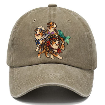 3 Australian Shepherds In Halloween Costumes Hdp 31 Parade Lineup Halloween Dog Parade Classic Cap – Warm Sand