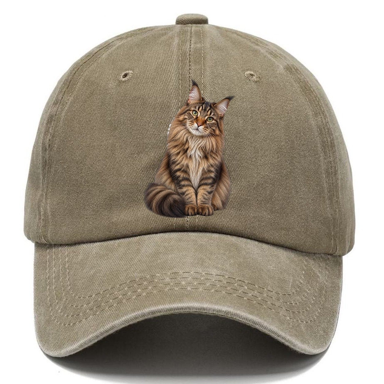 Maine Coon Seated Portrait Realistic Cat Portrait Classic Cap – Warm Sand