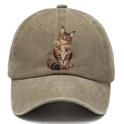 Maine Coon Seated Portrait Realistic Cat Portrait Classic Cap – Warm Sand