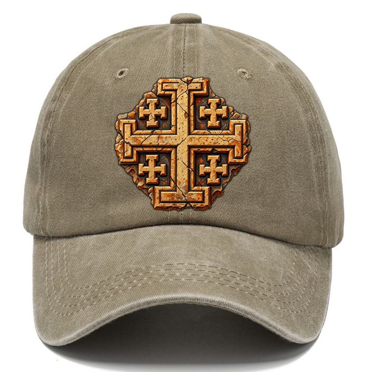 Carved Jerusalem Limestone Relief Jerusalem Cross Classic Cap – Warm Sand