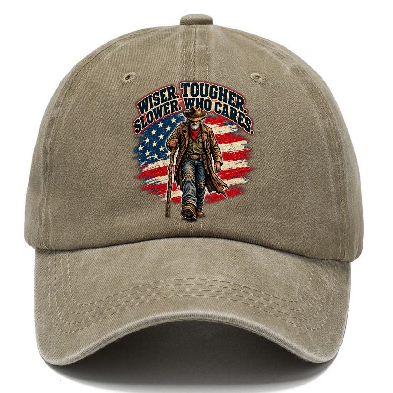 Wiser Tougher Slower Who Cares Old Man Strong Classic Cap – Warm Sand
