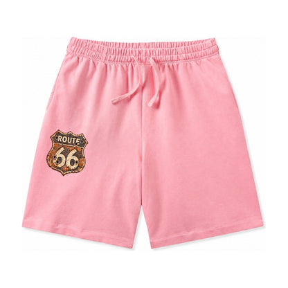 Weathered Marker Rust Aged Route 66 Sign Desert Sun Bleached Washed Shorts – Pink
