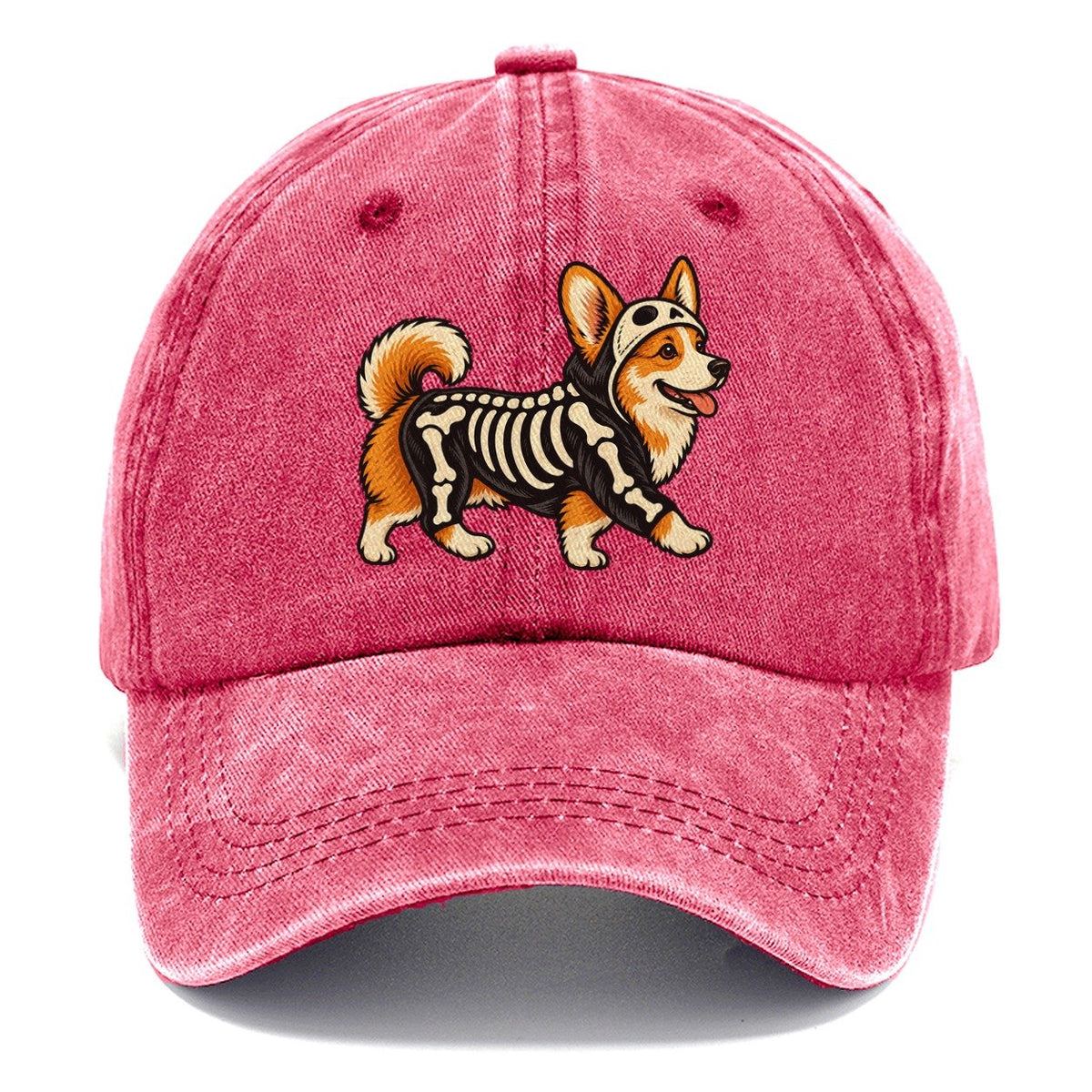 One Corgi In Halloween Costume Skeleton With Painted On Bones Halloween Dog Parade Classic Cap – Pomegranate Blush