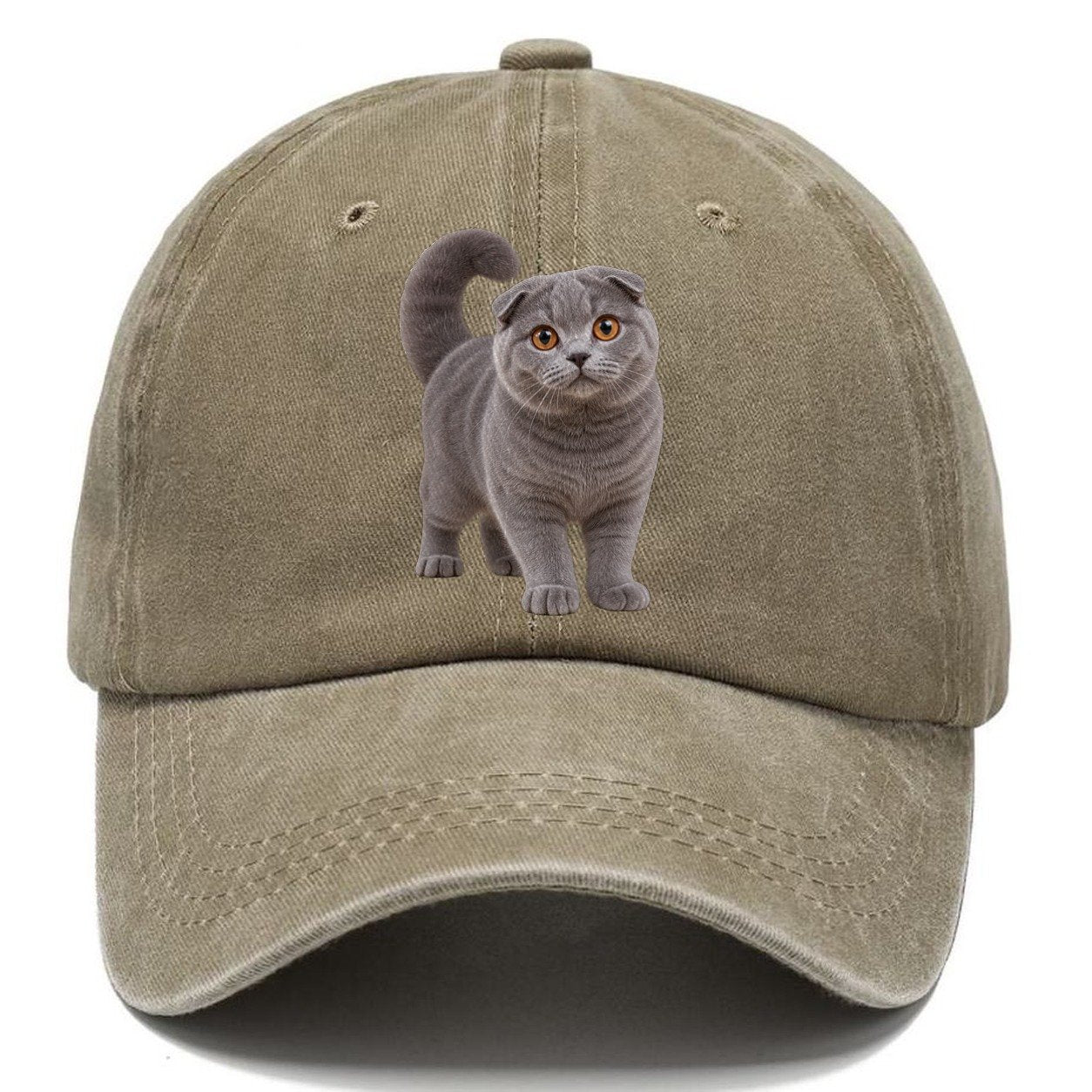 Scottish Fold Standing Three Quarter Realistic Cat Portrait Classic Cap – Warm Sand
