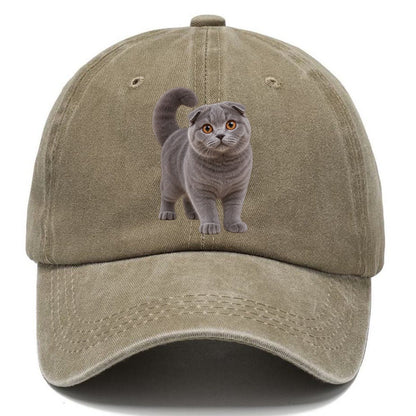 Scottish Fold Standing Three Quarter Realistic Cat Portrait Classic Cap – Warm Sand