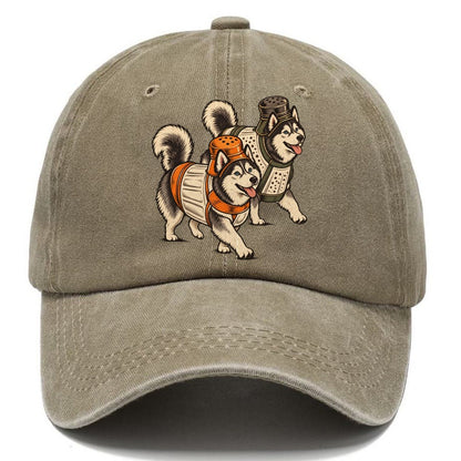 2 Huskys In Halloween Costumes Hdp 17 Parade Lineup Halloween Dog Parade Classic Cap – Warm Sand