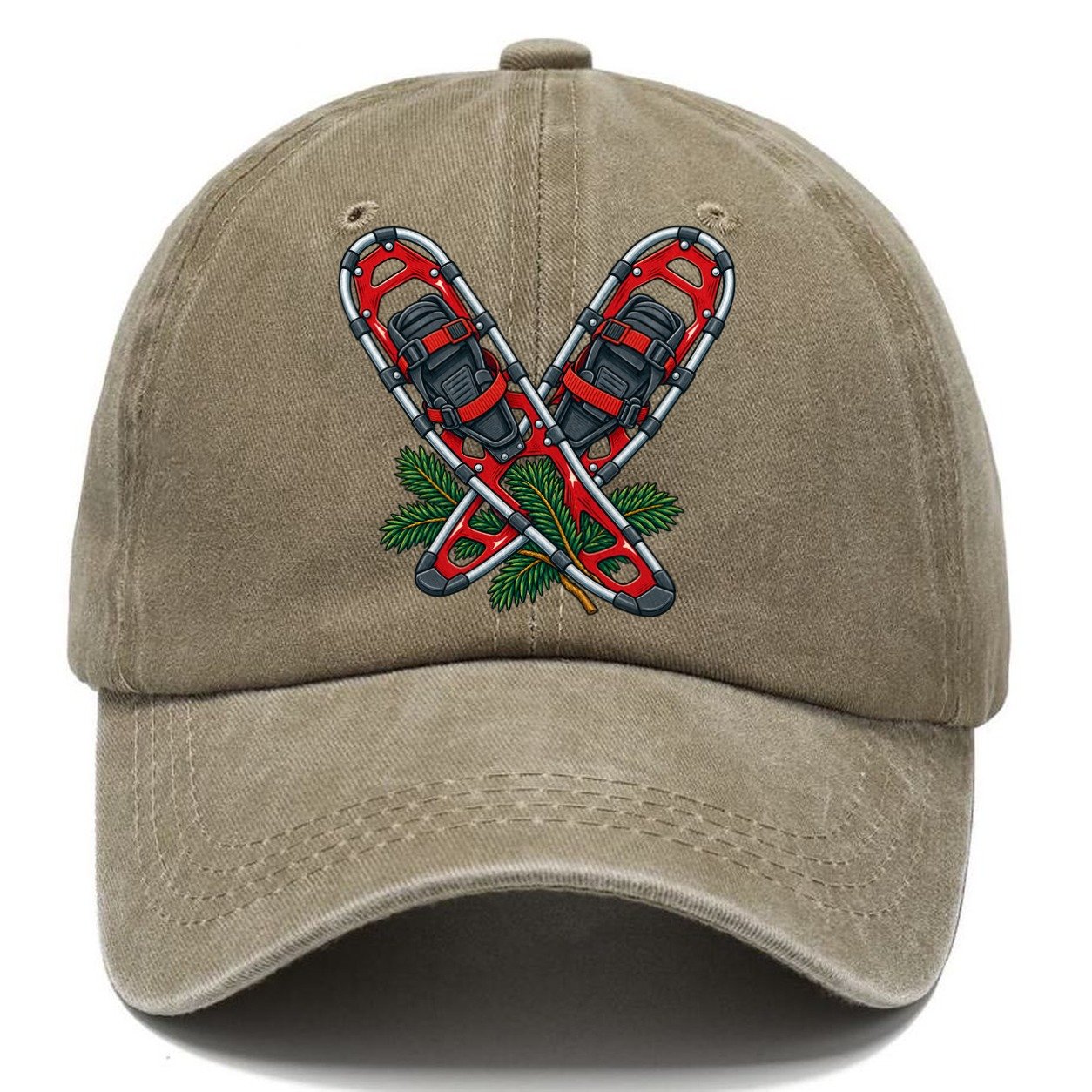 Modern Aluminum Snowshoes And Balsam Bough Canada Cultural Icons Classic Cap – Warm Sand