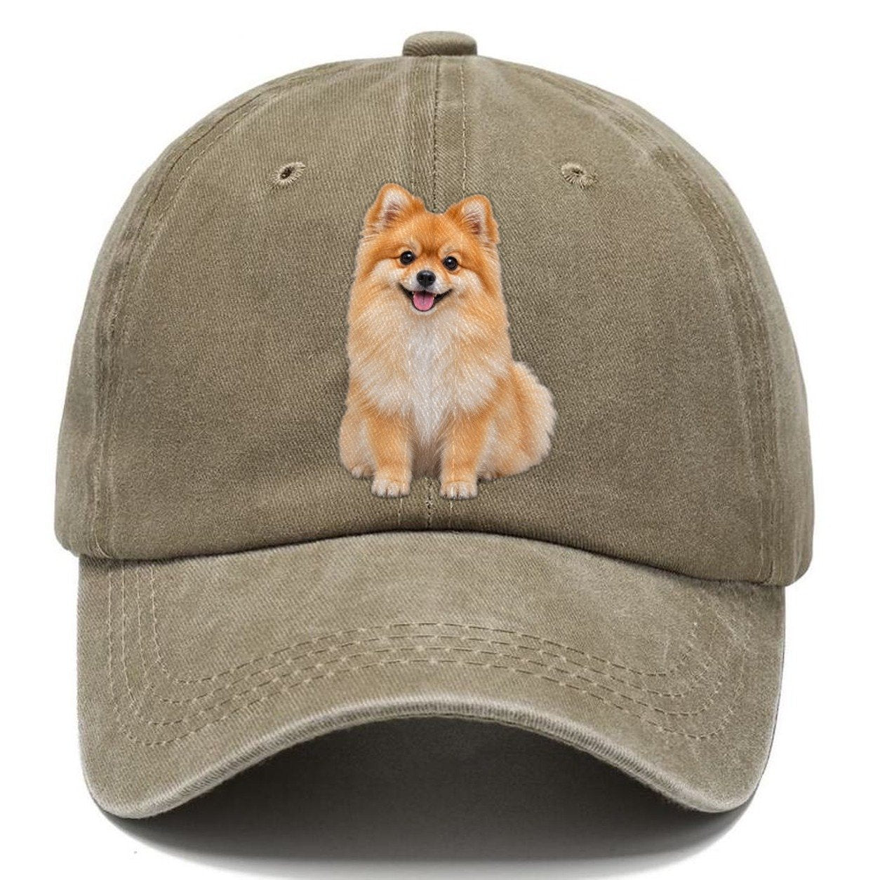 Pomeranian Sitting Top Breeds Classic Cap – Warm Sand