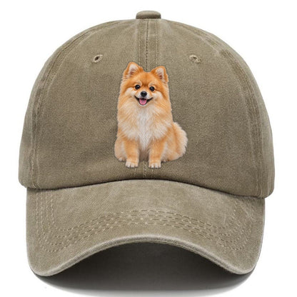 Pomeranian Sitting Top Breeds Classic Cap – Warm Sand