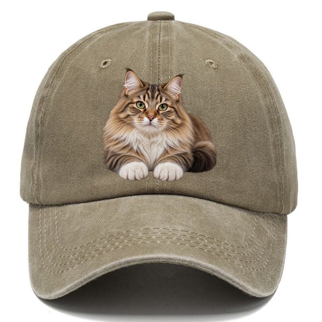 Siberian Reclining Paws Forward Realistic Cat Portrait Classic Cap – Warm Sand