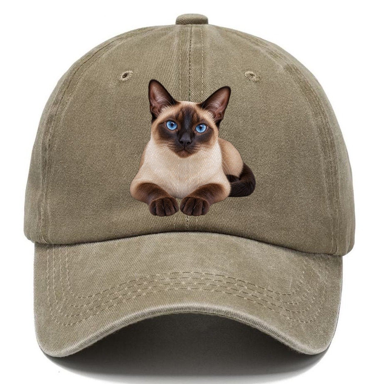 Siamese Reclining Paws Forward Realistic Cat Portrait Classic Cap – Warm Sand