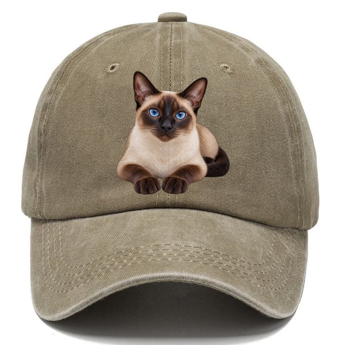 Siamese Reclining Paws Forward Realistic Cat Portrait Classic Cap – Warm Sand