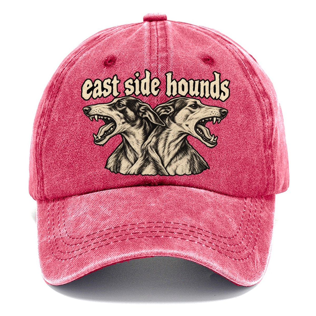 Two Lean Hound Heads Back To Back Facing Opposite Directions Bark For Me Classic Cap – Pomegranate Blush