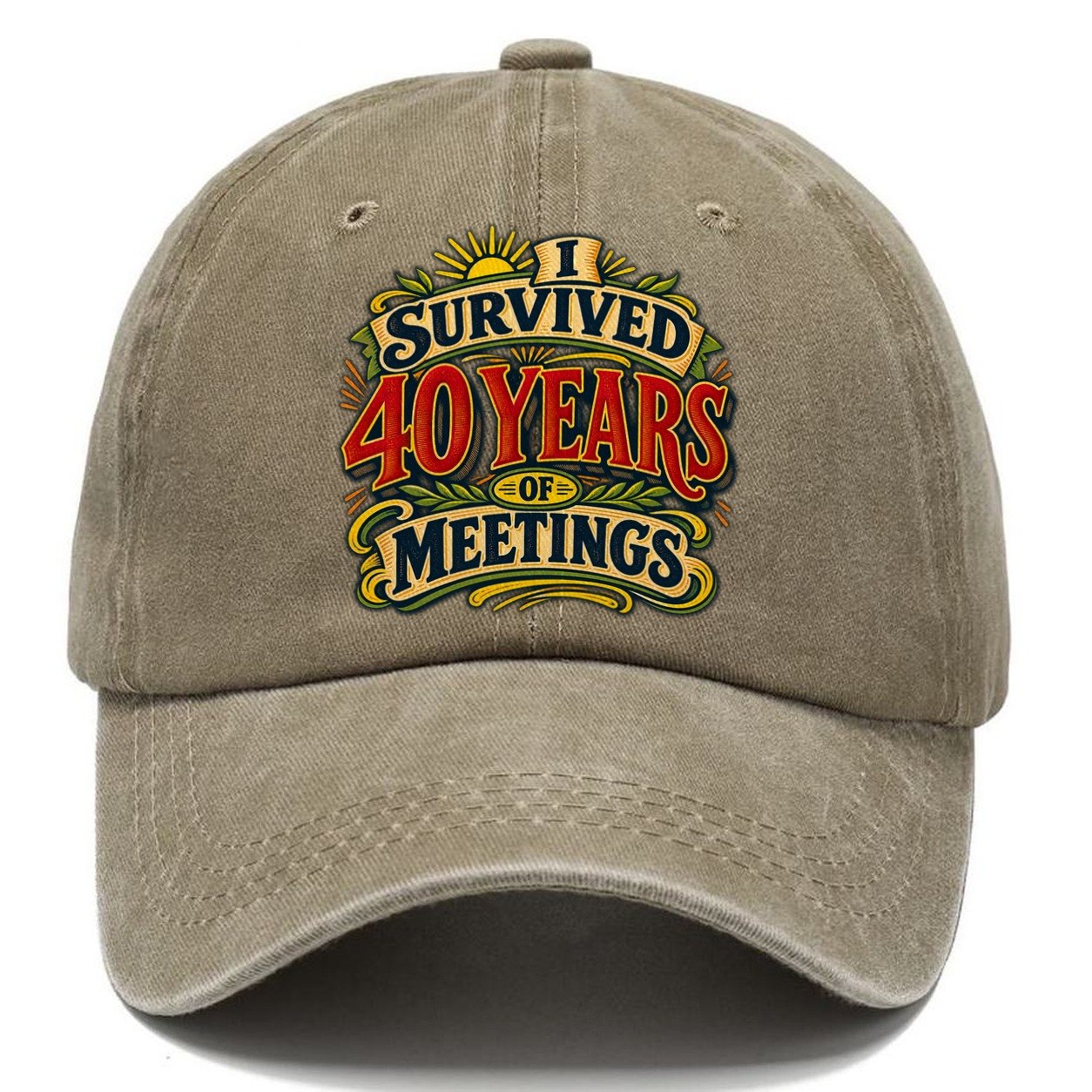 I Survived 40 Years Of Meetings Retired Living Classic Cap – Warm Sand