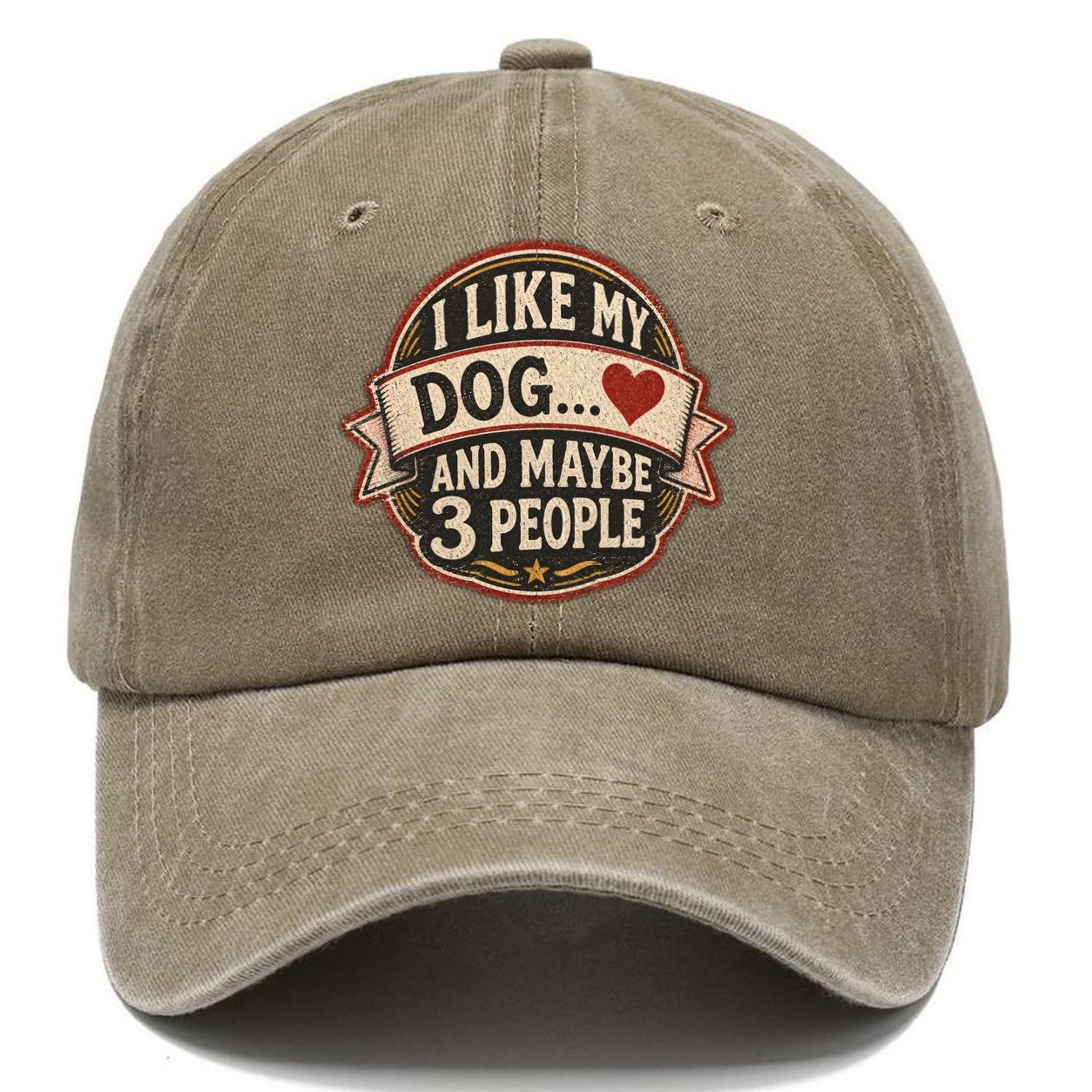 Dog and Maybe 3 People Vintage Badge Classic Cap – Warm Sand