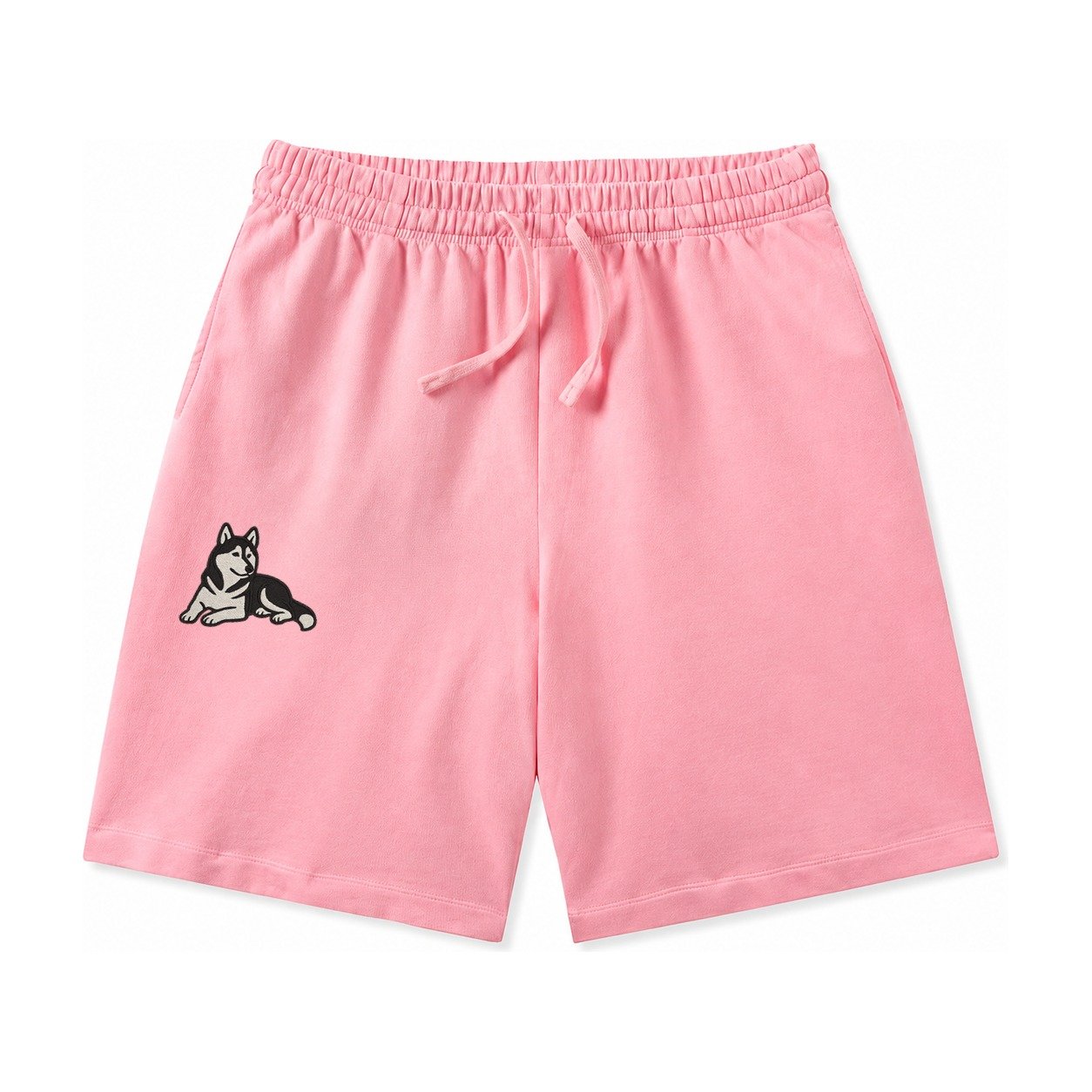 Siberian Husky Black And White Relaxed Lying Down With Head Washed Shorts – Pink