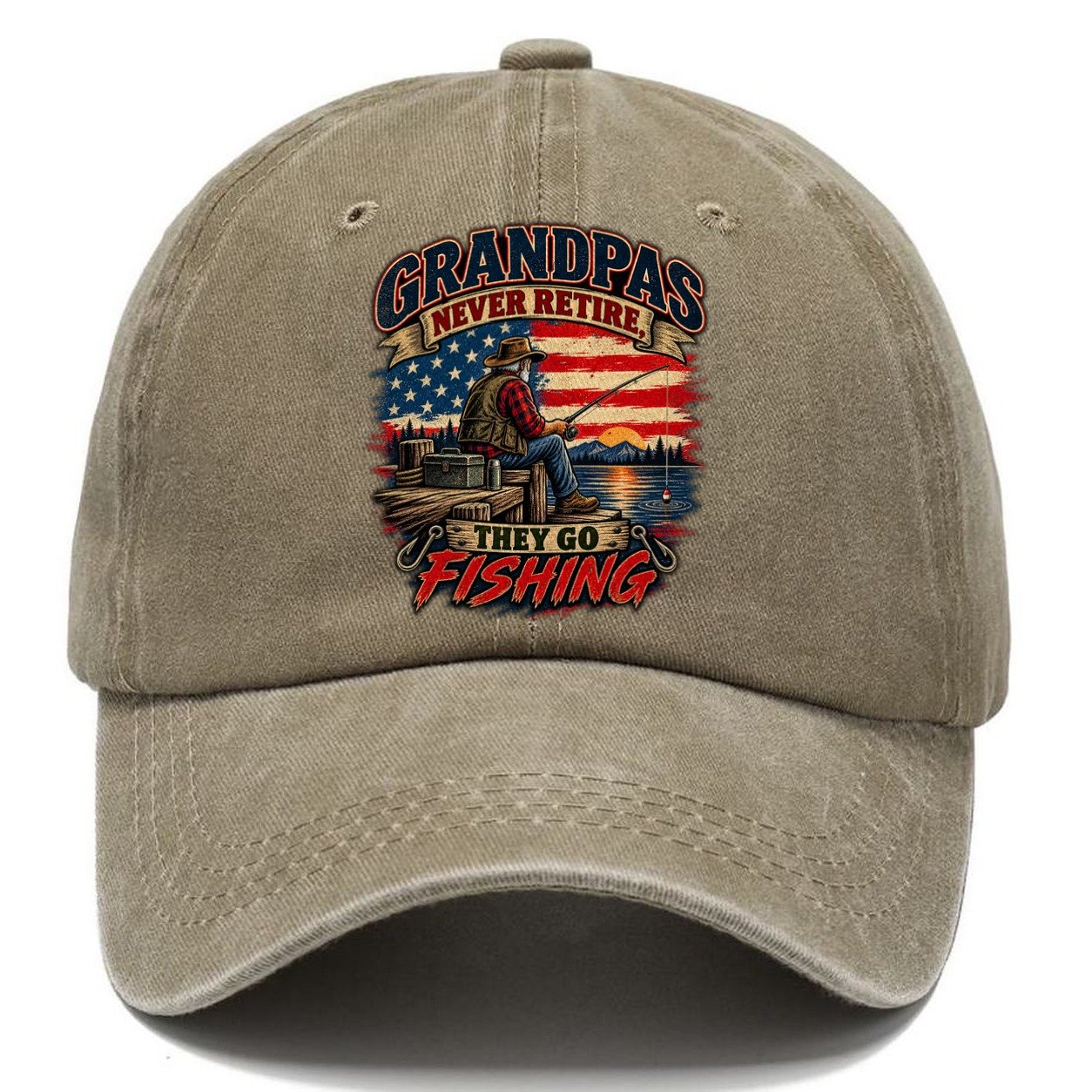 Grandpas Never Retire They Go Fishing Old Man Strong Classic Cap – Warm Sand