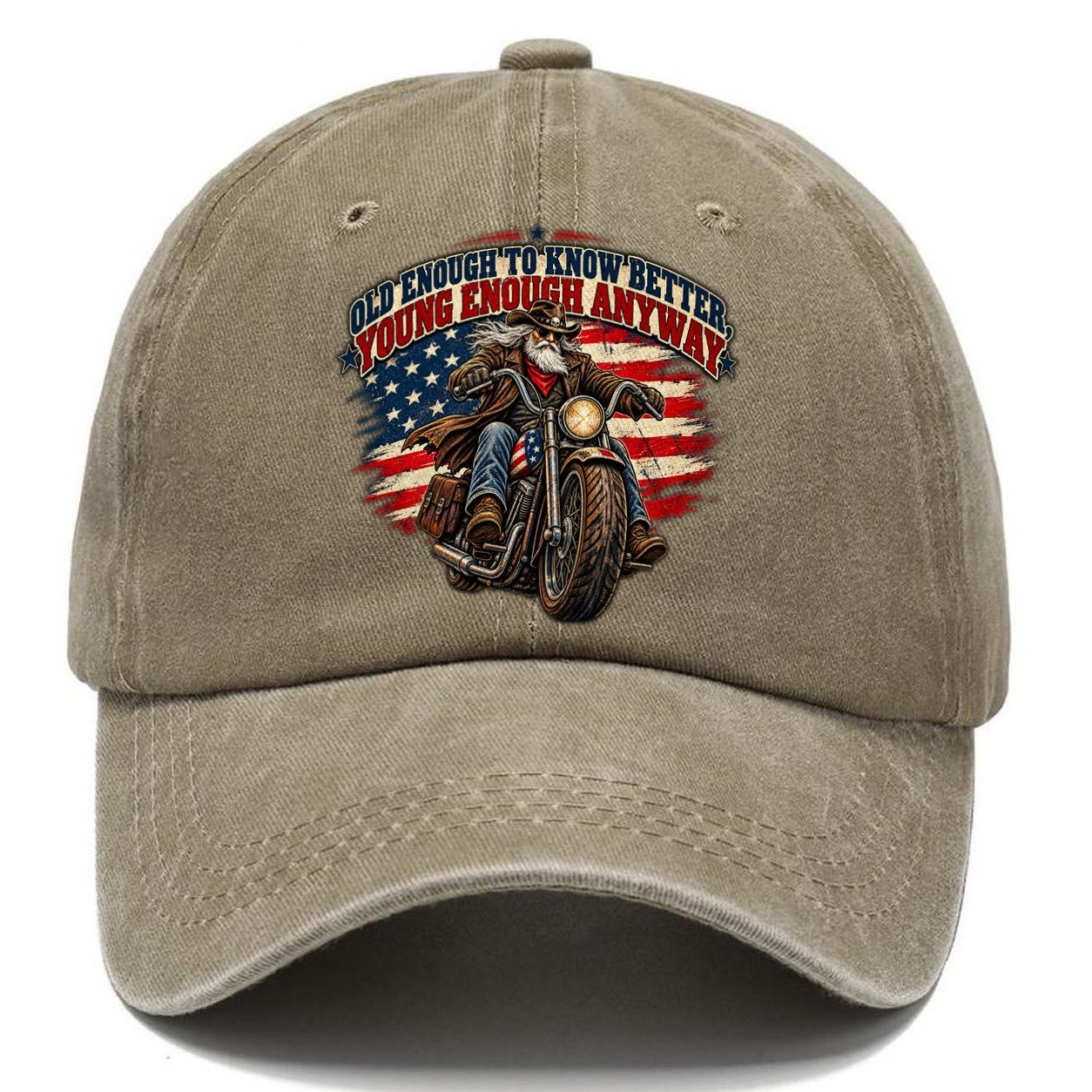 Old Enough To Know Better Young Enough Anyway Old Man Strong Classic Cap – Warm Sand