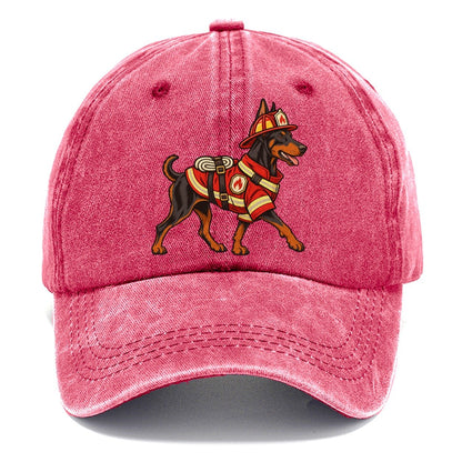One Doberman Pinscher In Halloween Costume Firefighter Costume With A Small Helmet And Coat Halloween Dog Parade Classic Cap – Pomegranate Blush