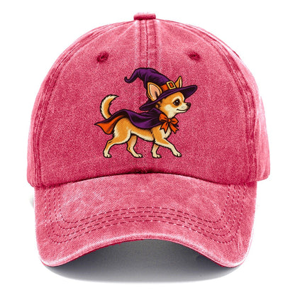 One Chihuahua In Halloween Costume Witch With A Pointed Hat And Tiny Cape Halloween Dog Parade Classic Cap – Pomegranate Blush