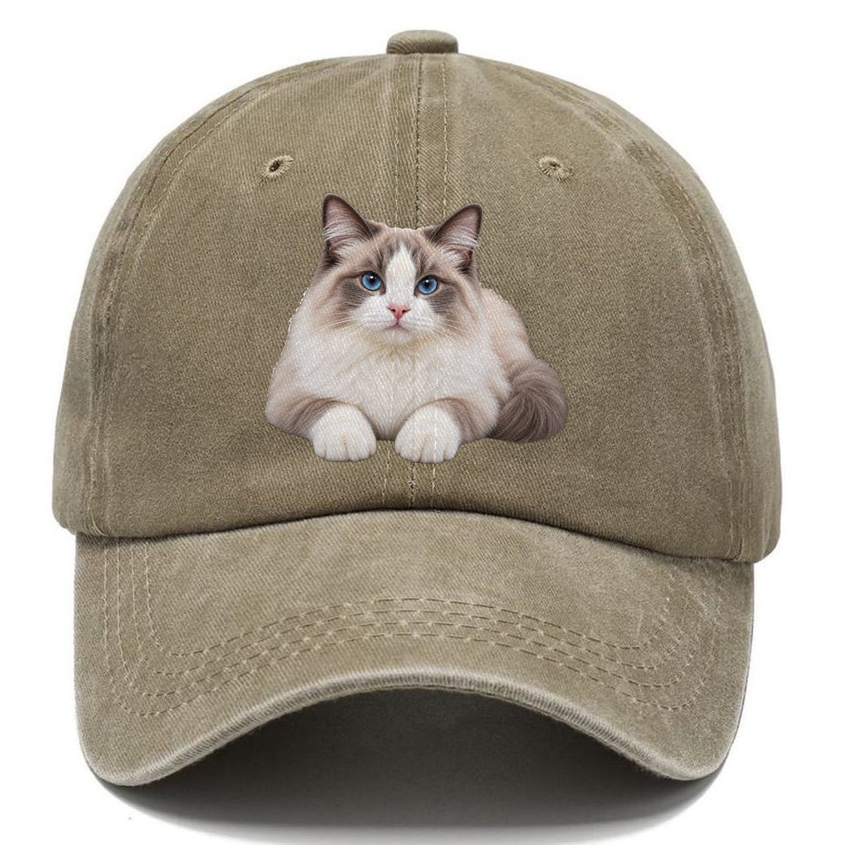 Ragdoll Reclining Paws Forward Realistic Cat Portrait Classic Cap – Warm Sand
