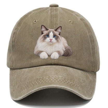 Ragdoll Reclining Paws Forward Realistic Cat Portrait Classic Cap – Warm Sand