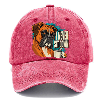 I Never Sit Down Boxer Dog Coffee Classic Cap – Pomegranate Blush