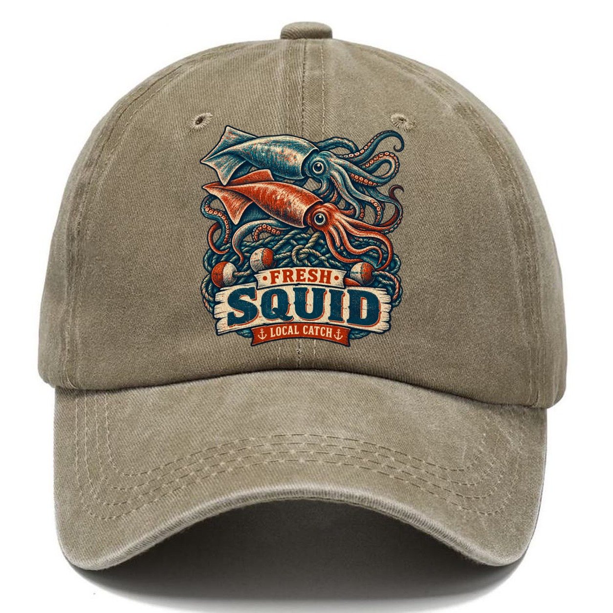 Squid And Net Stack Fishing Club Classic Cap – Warm Sand