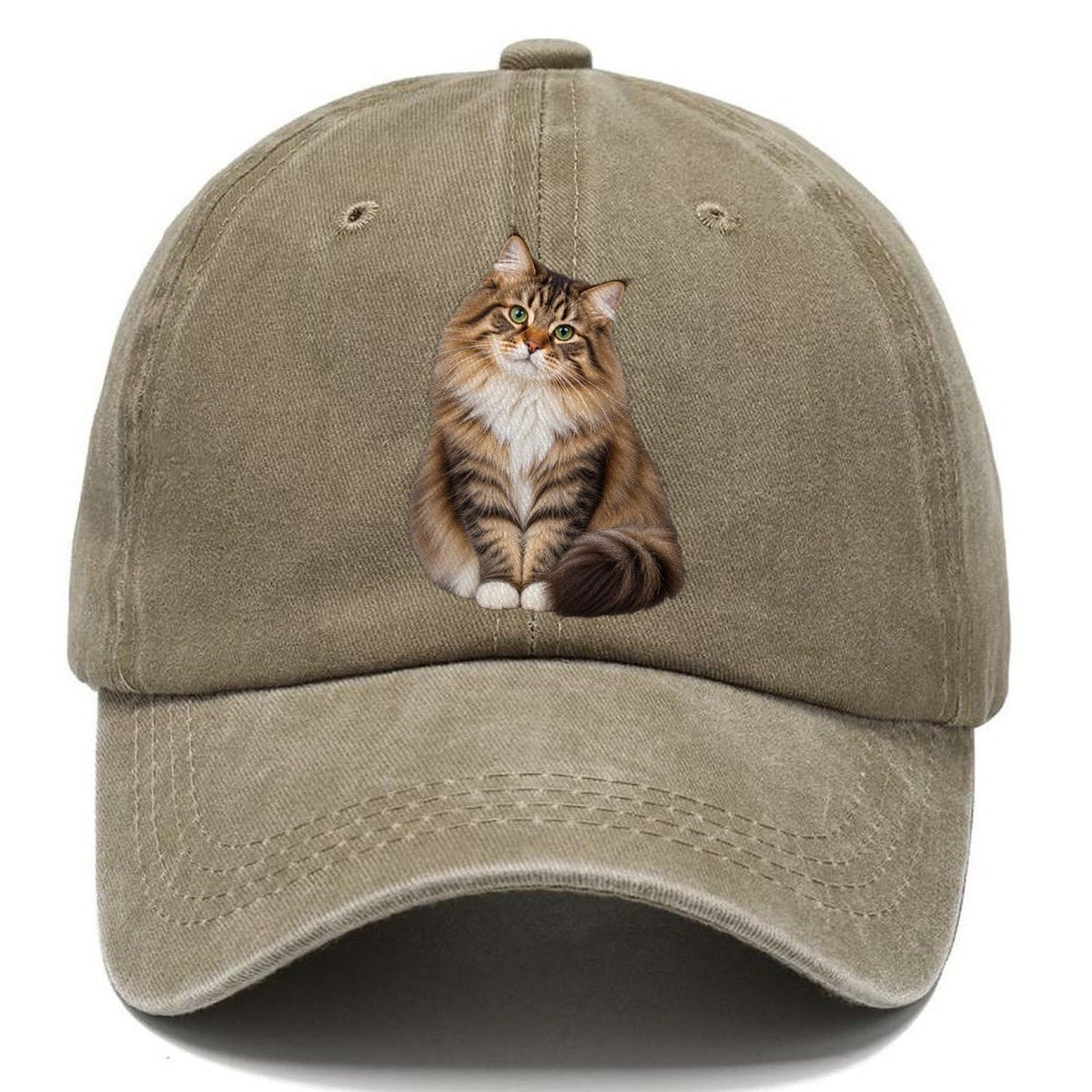 Siberian Seated Portrait Realistic Cat Portrait Classic Cap – Warm Sand