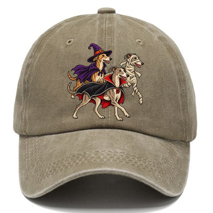 3 Greyhounds In Halloween Costumes Hdp 40 Parade Lineup Halloween Dog Parade Classic Cap – Warm Sand