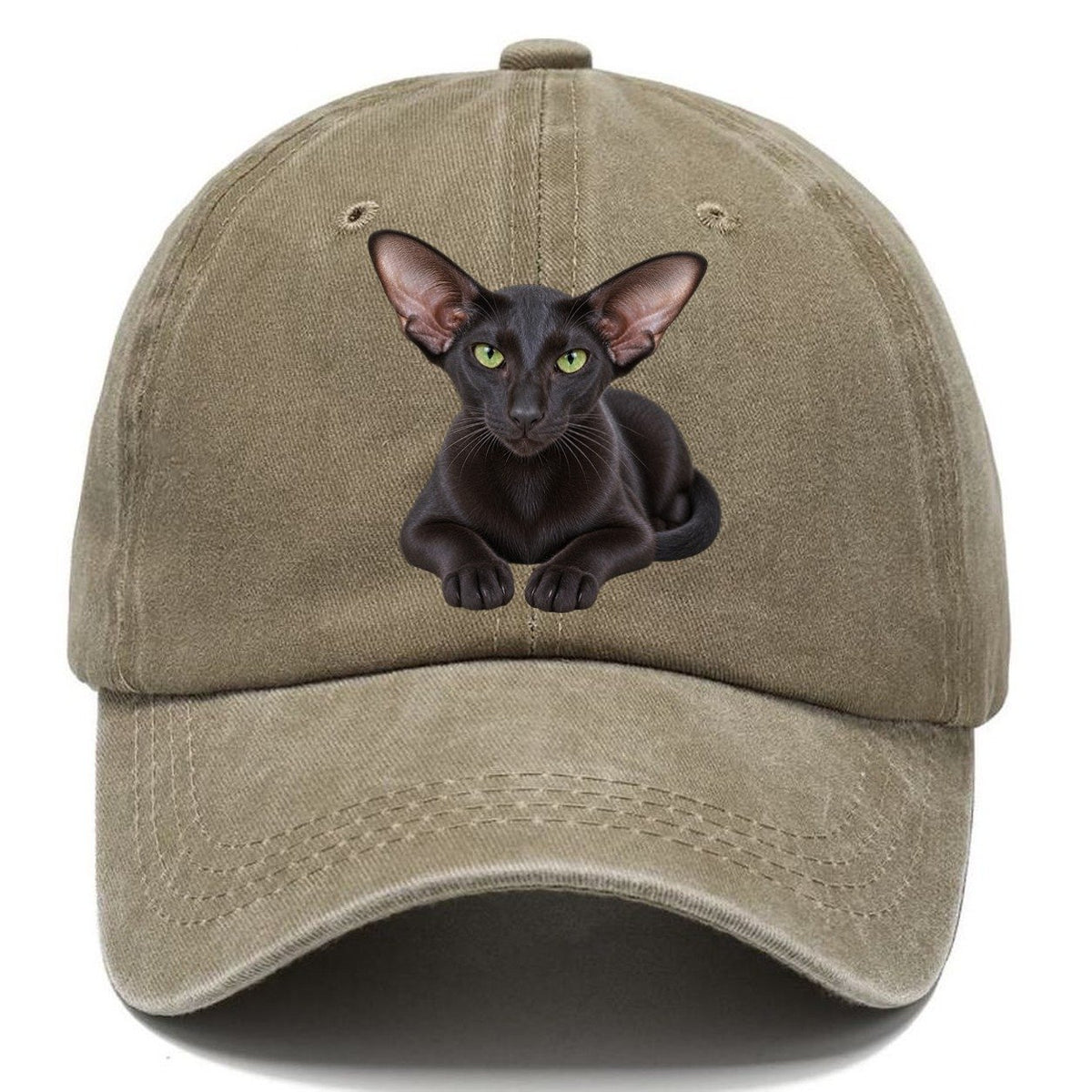 Oriental Shorthair Reclining Paws Forward Realistic Cat Portrait Classic Cap – Warm Sand