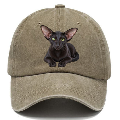 Oriental Shorthair Reclining Paws Forward Realistic Cat Portrait Classic Cap – Warm Sand
