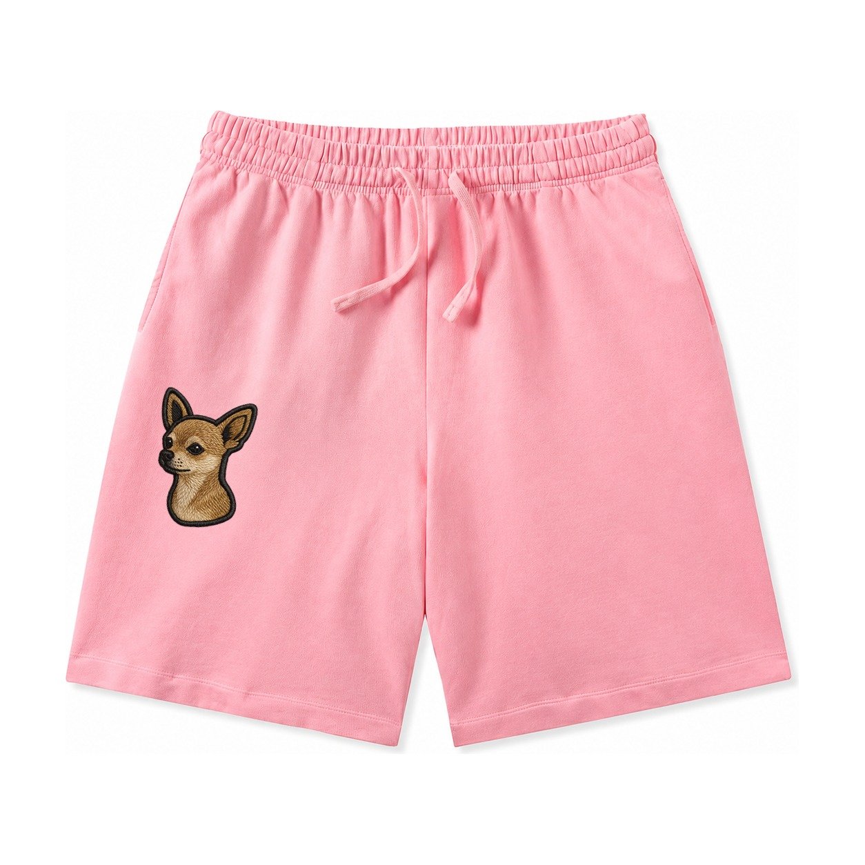 Chihuahua Modern Tiny Dog Logo With Bold Black Outline Washed Shorts – Pink