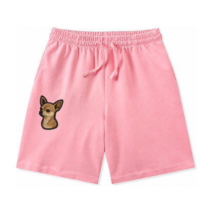 Chihuahua Modern Tiny Dog Logo With Bold Black Outline Washed Shorts – Pink