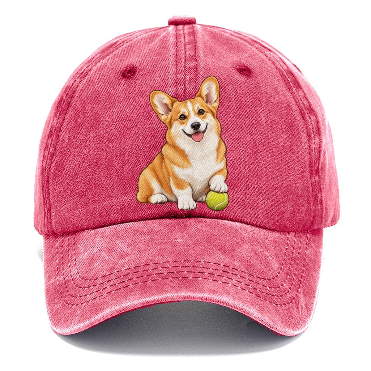 Happy Corgi with Tennis Ball Classic Cap – Pomegranate Blush