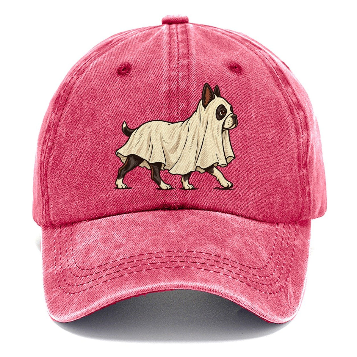 One Boston Terrier In Halloween Costume Ghost Draped In A Simple Sheet With Cut Eye Holes Halloween Dog Parade Classic Cap – Pomegranate Blush