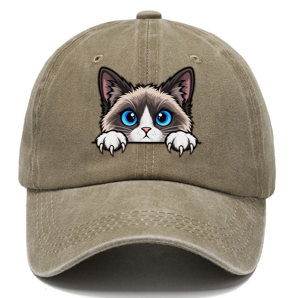 Snowshoe Cat Peeking Peeking Cats Classic Cap – Warm Sand