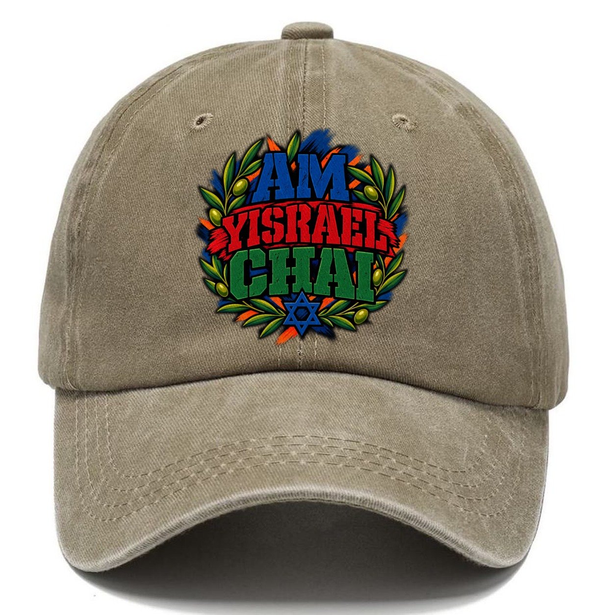 Am Yisrael Chai Anthem Judaism Heritage Classic Cap – Warm Sand