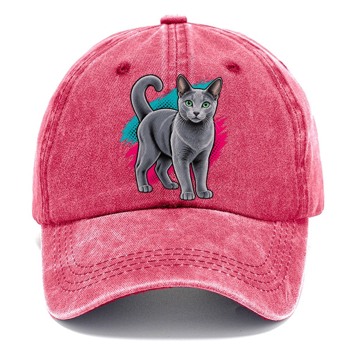 Pop Art Russian Blue Cat Standing Three Quarter Classic Cap – Pomegranate Blush